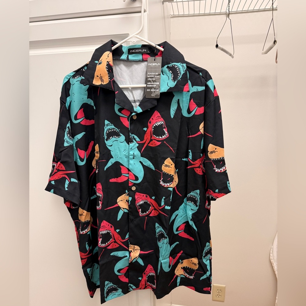 Men's Multicolor Shark Print Casual Shirt Incerun Brand